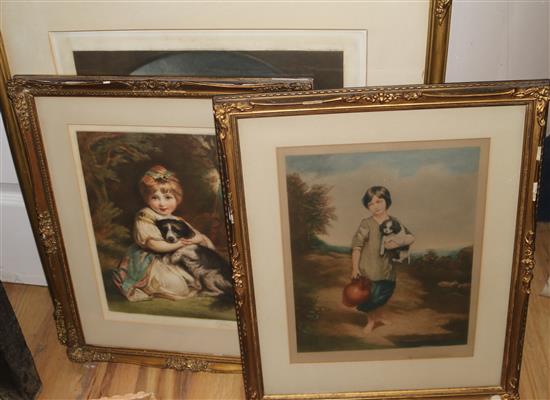 J.C. Webb Portrait of two children 34 x 33cm and two other mezzotints